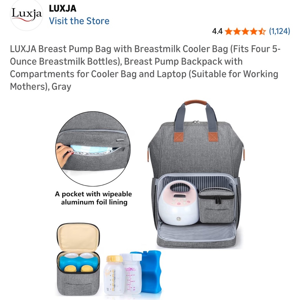 Gray Breast Pump Backpack with Cooler - Picture 2 of 8